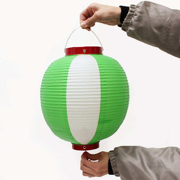 ビニール尺丸張分ちょうちん　高さ30cm 緑/白