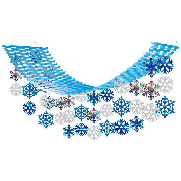 ウィンター装飾　クリスタルスノープリーツハンガー　L180cm / 冬 雪 吊り下げ 飾り