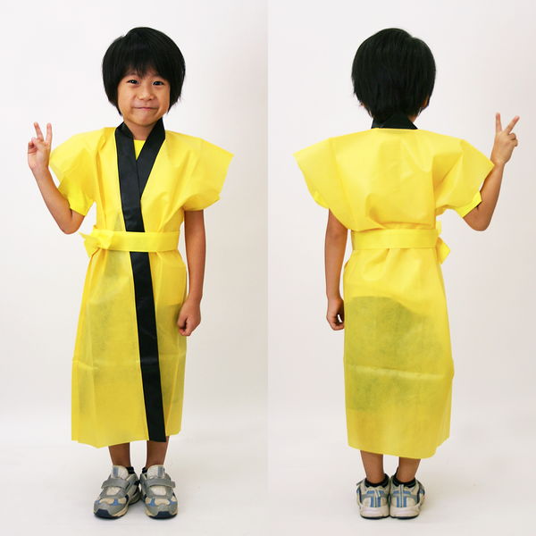 不織布製ロングハッピ　幼児～小学生低学年向け　丈80cm　黄 /メール便可