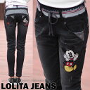 ロリータ ジーンズ LOLITA JEANS スキニー デニム ディズニー コラボ ミッキー ワッペン ウエストリブ■lo-227