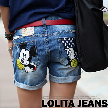 ロリータ ジーンズ LOLITA JEANS ショートパンツ デニム ディズニー コラボ ミッキー ワッペン■lo-580