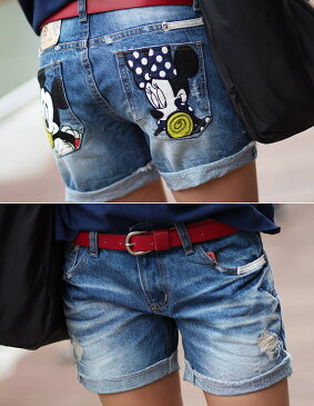ロリータ ジーンズ LOLITA JEANS ショートパンツ デニム ディズニー コラボ ミッキー ワッペン■lo-580