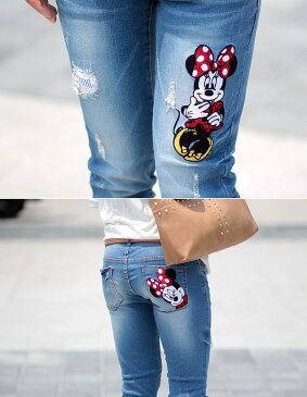 ロリータ ジーンズ LOLITA JEANS スキニー デニム ディズニー コラボ ミッキー ワッペン ダメージ■lo-578