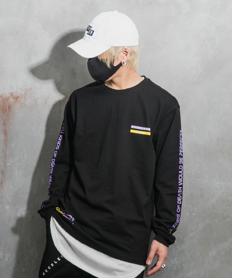 【公式】　ロンT Tシャツ 切り替え デザイン ロゴ メンズ トップス ストリート 黒 ブラック 長袖 韓国 韓流 ストリート DIVINER ディバイナー