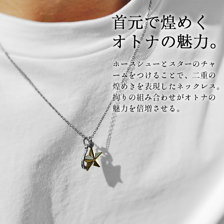 ネックレス メンズ シンプル 金属アレルギー対応 馬蹄 スターチャーム サージカルステンレス ネックレス 星 チャーム ホースシュー シルバー ゴールド チェーンネックレス 男女兼用 プレゼント ギフト メンズファッション お兄系 オラオラ系 ちょいワル