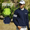 【DIVINER GOLF】ゴルフウェア メンズ トレーナー メンズ ブランド ストレッチ ロゴトレーナー メンズ 裾ロゴ 袖ライン プルオーバー ネイビー ライム ゴルフ 長袖 トップス おしゃれ 秋 秋物 秋冬 メンズファッション ディバイナーゴルフ