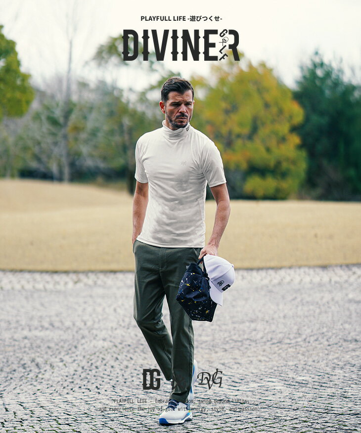 【DIVINER GOLF】 ゴルフウェア メンズ ゴルフ モックネック Tシャツ メンズ カットソー 襟付 ストレッチ 半袖 ハイネック アンダーシャツ ロゴ アンダーウェア インナー 春 春服 春物 春夏 ブラック ホワイト 黒 白 大きいサイズ XXL ディバイナーゴルフ