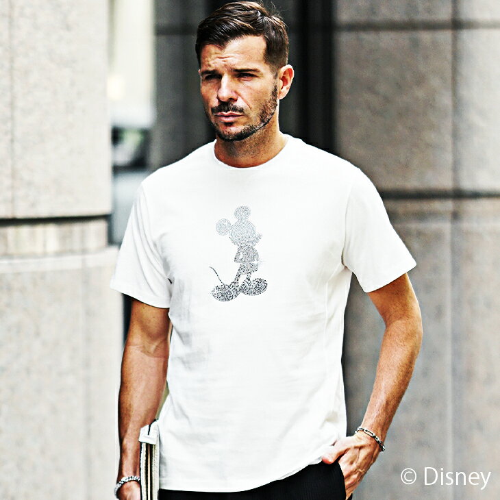 Disney ディズニー ウノピゥウノウグァーレトレ リラックス 1PIU1UGUALE3 RELAX ミッキーマウス Tシャツ メンズ ラインストーン 半袖 半袖Tシャツ 白 黒 ブランド ウノピュウノウグァーレトレ 夏 夏服 夏物 メンズファッション ちょいワル joker ジョーカー UST-25136