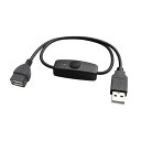 USB延長ケーブル ON/OFFスイッチ付き Type-A USB-A オス/メス 充電対応 28cm ブラック