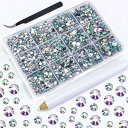 ネイルラインストーン ネイルアートパーツ ラインストーン 【3mm/4mm/5mm/6mmX3】 ラウンド樹脂クリスタル キラキラ 宝石 DIY ネイルを飾て 手芸パーツ 大容量セット 収納ケース付き (丸型【AB】)