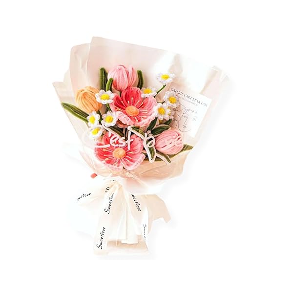 手芸モール 花セット【日本語のチュートリアルビデオ付き】複数の色から選択可能 - ひまわり ブルースター バラ ラベンダー アジサイ チューリップ 花束 ギフト...