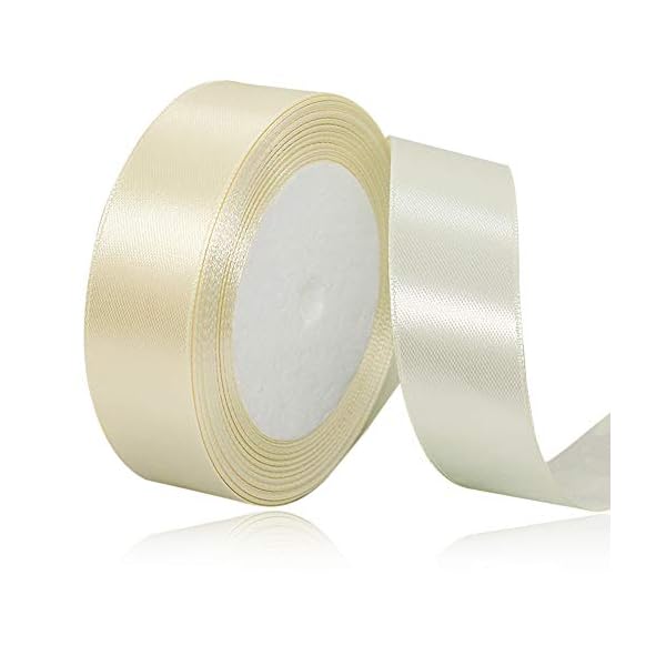 25mmベージュサテンリボン、23メートル手芸用ファブリックリボン、ギフトラッピング、ヘアリボン、誕生日や結婚式の装飾