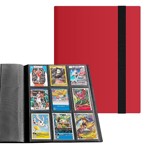 ファイル PP套 ポータブルファスナーカードコレクション (4つのポケットファイルに160枚のカードを収納可能) (赤です, 9ポケット360枚収納)
