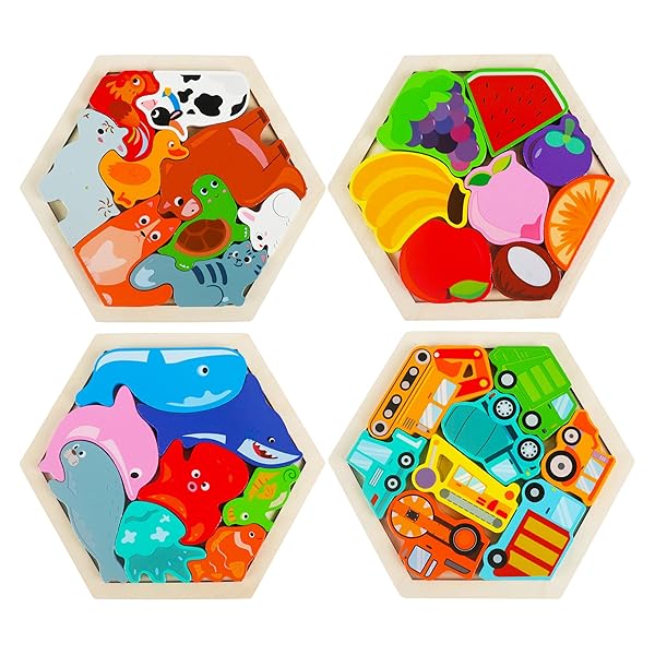 木製パズル 4種類シリーズ 型はめパズル 形合わせ 3 4 5 6 歳 子ども モンテッソーリ はめ ...