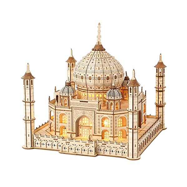 3D木製パズル タージマハル 木製モデル LEDライト付き インド 建物 ビルディング 立体パズル クラフト ..