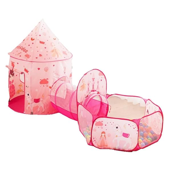 こどもテント 折りたたみ キッズテントセット ポップアップ テント子供用3ピースセット ボールプール テントハウス Kids Tent プレイテントハウス 室内/屋外 取り付け簡単 キャリーバッグ付き (桜色)