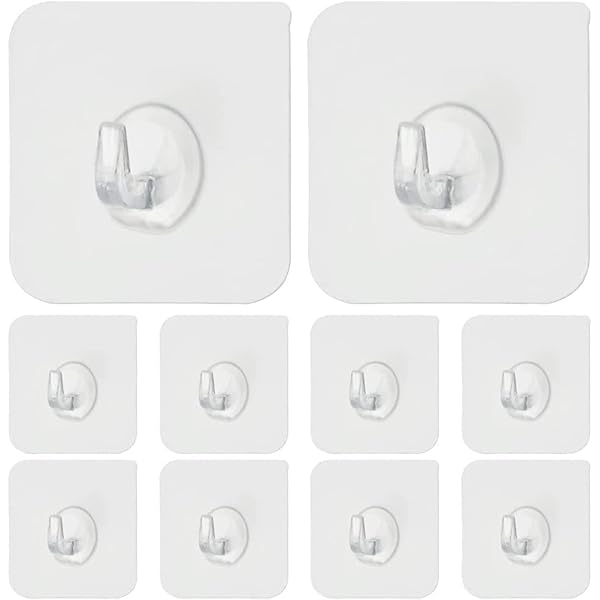 壁掛けフック（10個入り）粘着フック 透明フック 強力フック 強力ウォールフック 壁フック バックドアフック ミニフック シームレス フック 強い密着性 穴あけ不要 貼り付け跡なし 防水 耐油 耐久 ガラス面/金属表面/木製の表面/タイル面