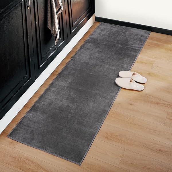 キッチンマット フランネルマット 43×90cm キッチンラグ マット 滑り止め付き フランネル生地 短毛 洗える ラグマット お手入れ簡単 床暖房対応 オールシーズンで使える おしゃれ シンプル 無地 グレー