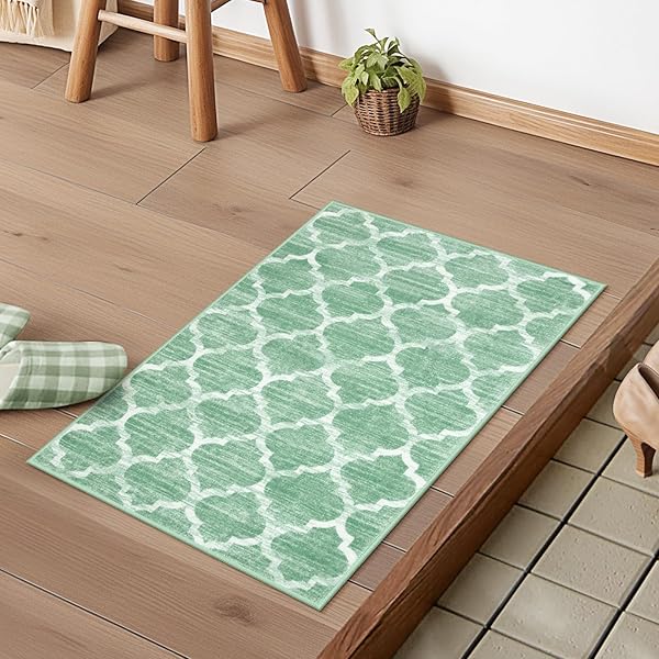 玄関マット 室内 ラグマット 洗える モロコシ柄 北欧風 50х80cm 小さい おしゃれ 長方形 ふわふわ 滑り止め 低反発 防音 屋外 泥落とし アンティーク オールシーズン適用 防臭 軽量 ミントグーリン