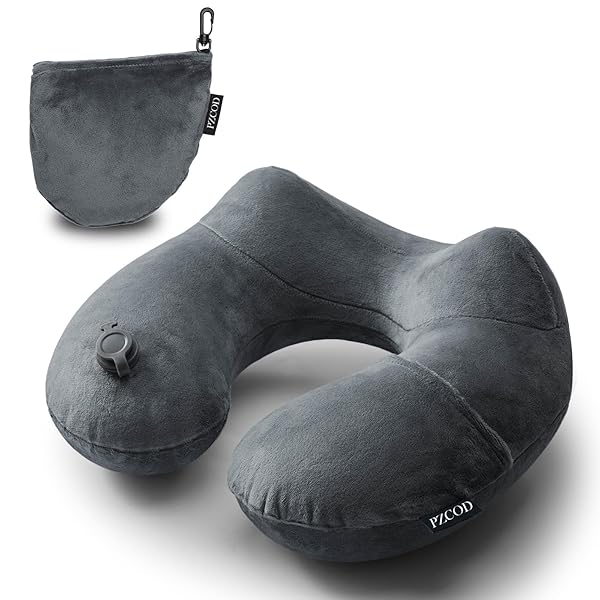 ネックピロー 飛行機 空気 インフレータブル 旅行 首枕 携帯枕 軽量 旅行便利洗濯可 収納袋一体型 (電..