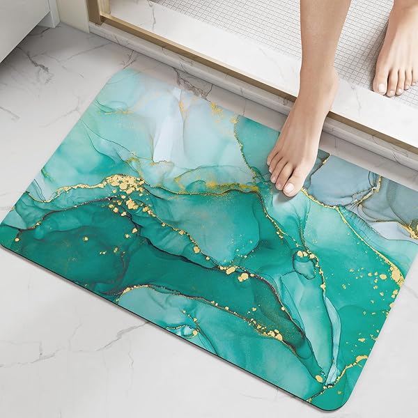 お風呂マット おしゃれ バスマット 吸水 速乾 洗える 滑り止め 安心 ソフト 足拭きマット お手入れ簡単 収納便利 多層構造 通気 割れない 清潔 浴室 洗面所 バスルーム （60x40cm, グリーン）