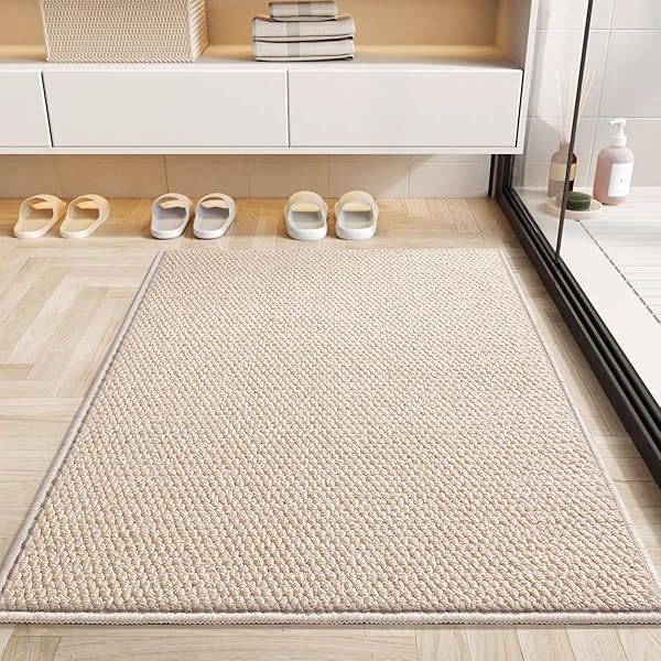 バスマット 模造サイザル麻絨毯 速乾 超吸水 洗える 滑り止め 低反発ラグ 衝撃緩和 おしゃれ 40cm*60cm 洗面所 マット 洗濯 台所 脱衣場 キッチン (アイボリー)