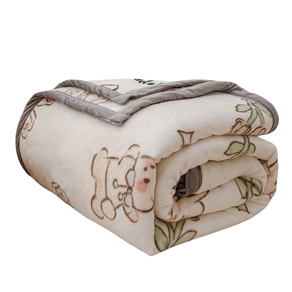 タオルケット 毛布 シングル【多用途・可愛い・丸洗い】 掛け布団 シングル 着る毛布 両面用 肌に優しい 柔らかい ふんわり 通気性 吸湿速乾 抗菌防臭 洗濯可能 冷房対策 四季兼用 (くまうさの森会議, 120*200cm)