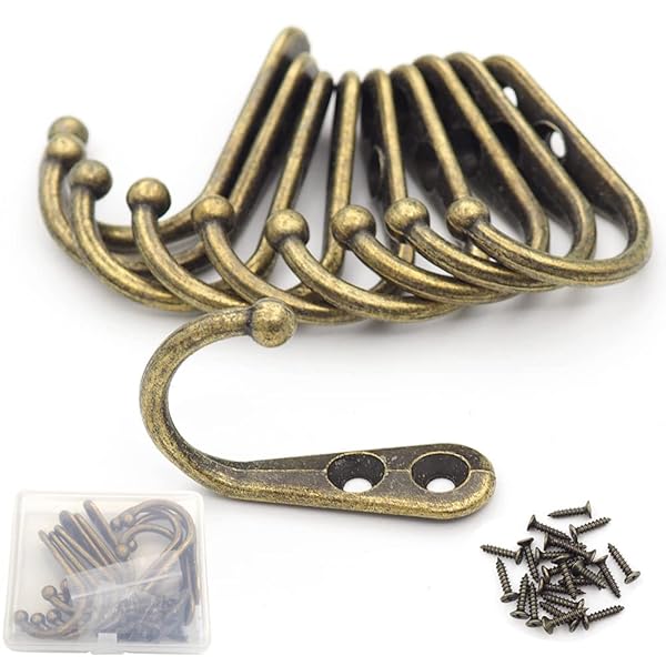 10個 亜鉛合金壁掛け フック アンティーク フック 高耐荷重 金具 かべかけフック キッチン 台所 壁かけ 洋服掛け (ブロンズ)