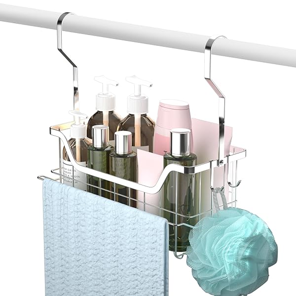 風呂用吊り下げラック バスルームバスケット お風呂バスラック 18-8ステンレス タオルハンガー/小物フック付き おもちゃ 収納 幅29×奥行12×高さ13cm 組立簡単