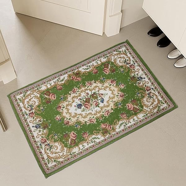玄関マット 室内 おしゃれ 花柄 洗える 玄関マット 泥落とし ゴブラン織り 滑り止め 60×90 丸洗い 玄関 マット 北欧 屋内 自宅 吸水速乾 抗菌防臭 耐磨耗性 滑り止め 床暖房対応 オールシーズン適用マット (グリーン), F