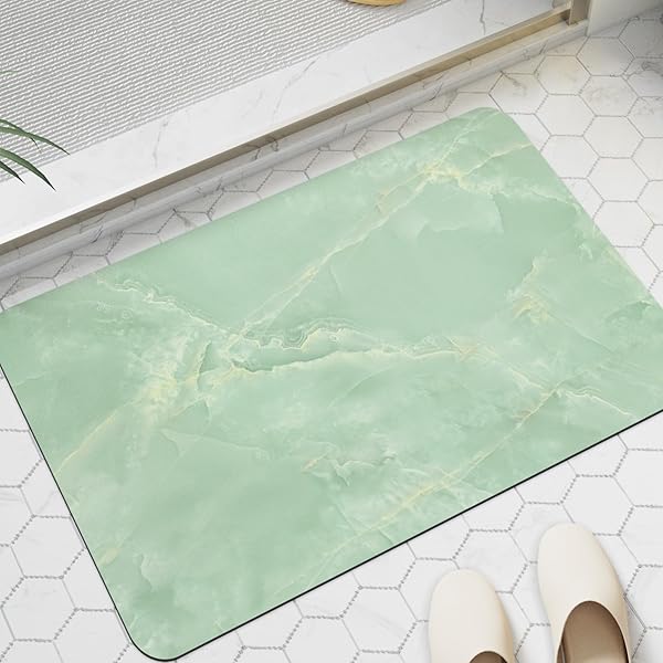 バスマット 速乾 お風呂マット 滑り止め 足拭き 高吸水力 ソフト 洗える 割れない 通気 安心 多層構造 収納便利 プレゼント 浴室 洗面所 バスルーム 大理石テクスチャー （60cmx40cm, ライトグリーン）