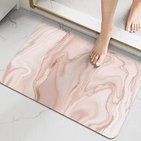 お風呂マット おしゃれ バスマット 吸水 速乾 洗える 滑り止め 安心 ソフト 足拭きマット お手入れ簡単 収納便利 多層構造 通気 割れない 清潔 浴室 洗面所 バスルーム （60x40cm, ピンク）
