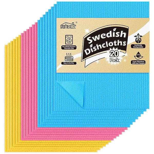 セルロースクロス シート 20枚 キッチン 台拭き スポンジクロス 油汚れクロス 強力吸水速乾 キズつけない 約17.78×15.24cm (マルチカラー)