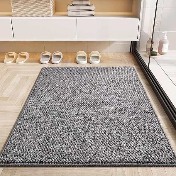 バスマット 模造サイザル麻絨毯 速乾 超吸水 洗える 滑り止め 低反発ラグ 衝撃緩和 おしゃれ 40cm*60cm 洗面所 マット 洗濯 台所 脱衣場 キッチン (グレー)