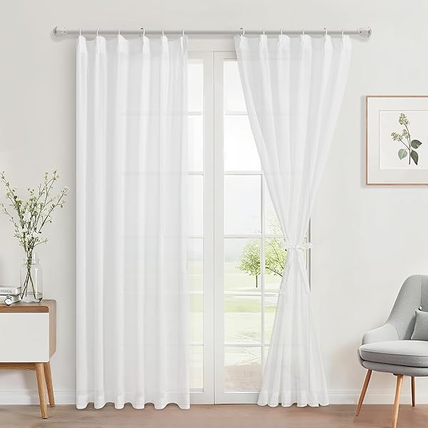 レースカーテン 2 枚組 幅 100× 丈 133cm ホワイト 防 UV・断熱・保温 外から見えにくい 夜も透けない 洗える リビング・寝室・キッチン用 四季対応 縫い付きバンド