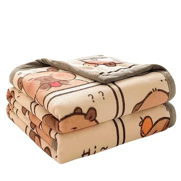 タオルケット 毛布 シングル【多用途・可愛い・丸洗い】 掛け布団 シングル 着る毛布 両面用 肌に優しい 柔らかい ふんわり 通気性 吸湿速乾 抗菌防臭 洗濯可能 冷房対策 四季兼用 (カピバラ, 180*200cm)