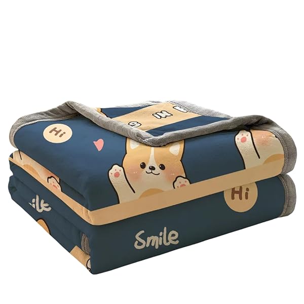 タオルケット 毛布 シングル【多用途・可愛い・丸洗い】 掛け布団 シングル 着る毛布 両面用 肌に優しい 柔らかい ふんわり 通気性 吸湿速乾 抗菌防臭 洗濯可能 冷房対策 四季兼用 (にこコギ, 150*200cm)