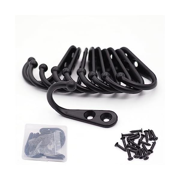 10個 アンティーク壁掛けフック 亜鉛合金 高耐荷重 金具 かべかけフック キッチン 台所 壁かけ 洋服掛け (ブラック)