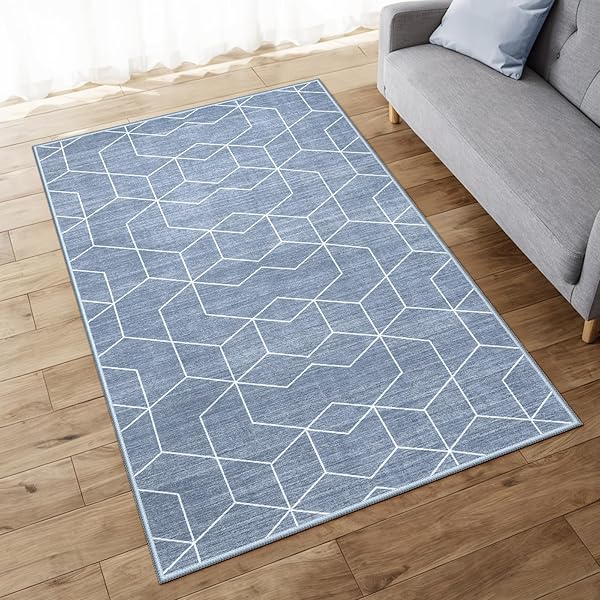 ラグ 約1畳 洗える 夏 ラグマット 120х160cm 北欧風 おしゃれ オールシーズン適用 幾何 滑り止め 床保護 防音 寝室 一人暮らし シェニール ラグ 耐磨耗性 軽量 ハニカム柄 ブルー