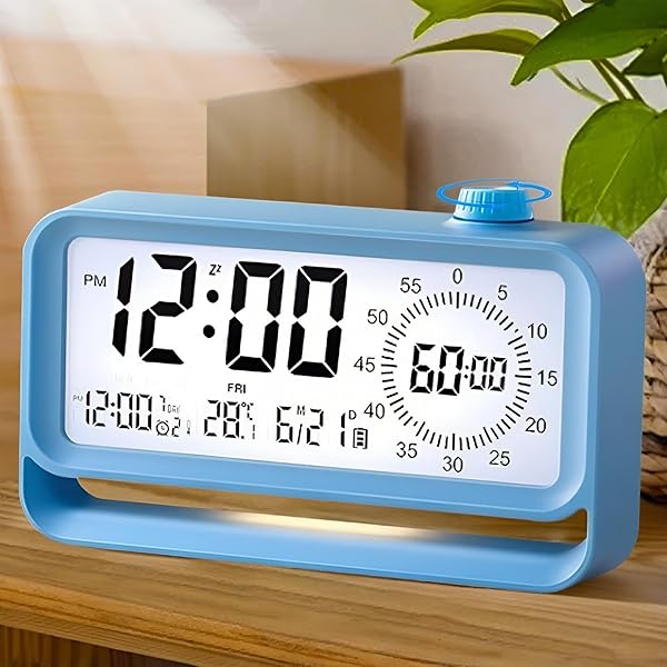 タイマー 勉強 子供用60分ビジュアルタイマー 、目覚まし時計、つまみ式 置き時計 3っアラーム設定 スヌーズ機能・温度表示付き、カウントダウン・アップ機能 Type-C充電式 子供向け学習・時間管理 家庭教育向け ギフト （ブルー）