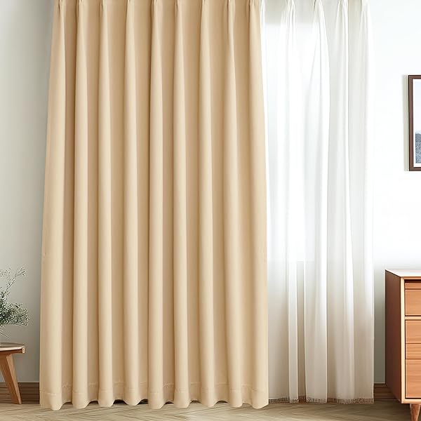 カーテン 遮光カーテン 1枚組 丈178cm x 幅150cm 99.99％以上遮光 1級 遮光カーテン 断熱 防音 形状記憶加工 厚手 無地 洗濯可能 寝室 リビング用 ベージュ
