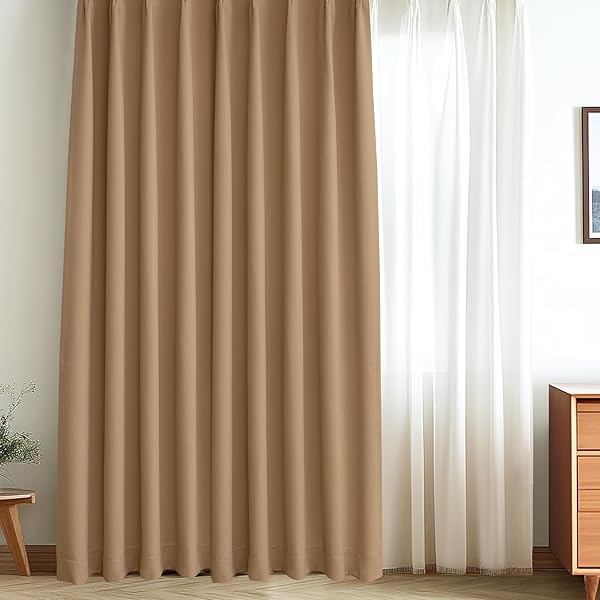 カーテン 遮光カーテン 1枚組 丈178cm x 幅150cm 99.99％以上遮光 1級 遮光カーテン 断熱 防音 形状記憶加工 厚手 無地 洗濯可能 寝室 リビング用 キャメル