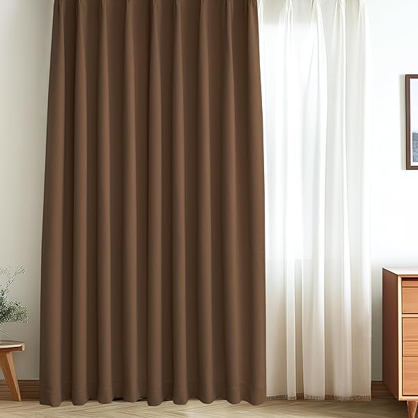 カーテン 遮光カーテン 1枚組 丈178cm x 幅150cm 99.99％以上遮光 1級 遮光カーテン 断熱 防音 形状記憶加工 厚手 無地 洗濯可能 寝室 リビング用 ブラウン