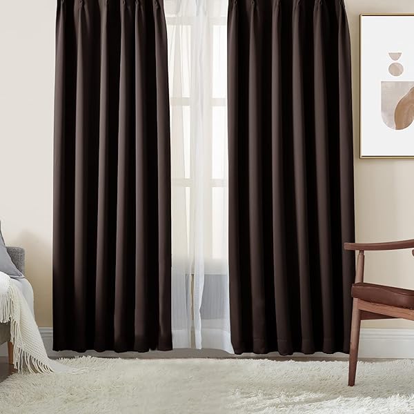 カーテン 遮光カーテン 4枚セット 1級遮光 ブラウン 幅100cm丈140cm 断熱 防寒 防音 省エネ 無地 洗える 寝室 リビング用 (ドレープカーテン2枚・レースカーテン2枚)