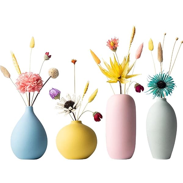 花瓶 陶器 一輪挿しフラワーベース おしゃれ セラミック花器 和風 洋風 4点セットミニ花器 小さめ 水生植物 生け花 ドライフラワー適用 インテリア 飾り瓶 母 父の日 ギフト (セット2)