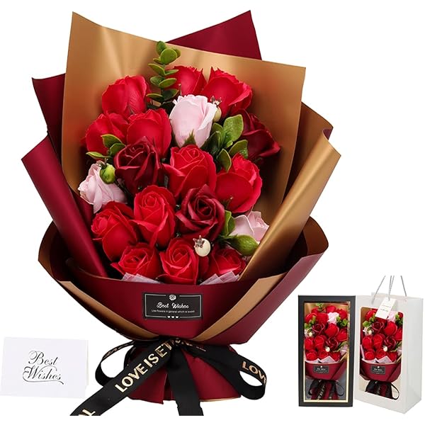 ソープフラワー花束 母の日プレゼント，誕生日プレゼント ソープフラワー バラ グラデーション ローズ ...