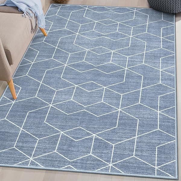ラグ 夏 90х150cm 洗える ラグマット 0.7畳 北欧風 おしゃれ オールシーズン適用 幾何 滑り止め 床保護 防音 一人暮らし シェニール ラグ 耐磨耗性 軽量 ハニカム柄 ブルー