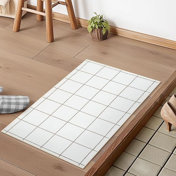 玄関マット 室内 50х80cm ラグマット 洗える 幾何学柄 北欧風 小さい おしゃれ 長方形 ふわふわ 滑り止め 防音 屋外 泥落とし オールシーズン適用 抗菌防臭 軽量 アイボリー