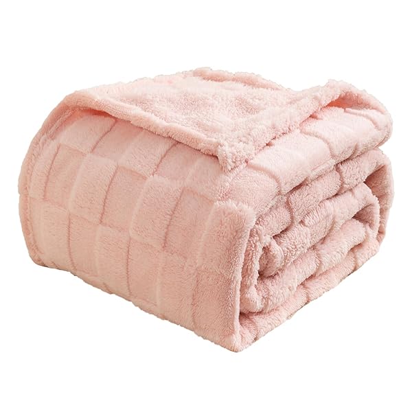 毛布 ダブル 180x200cm おしゃれ ブランケット チェック柄 もこもこ フリース 暖かい 掛け毛布 柔らかい 通年使用 Blanket (ピンク)