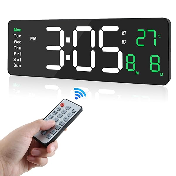 デジタル時計 壁掛け時計 LEDクロック 置き掛け 時計 デジタルクロック 16インチ 大型 大画面 大文字 明るさ調節 気温/日付表示 タイマー リモコン付き リビングルーム